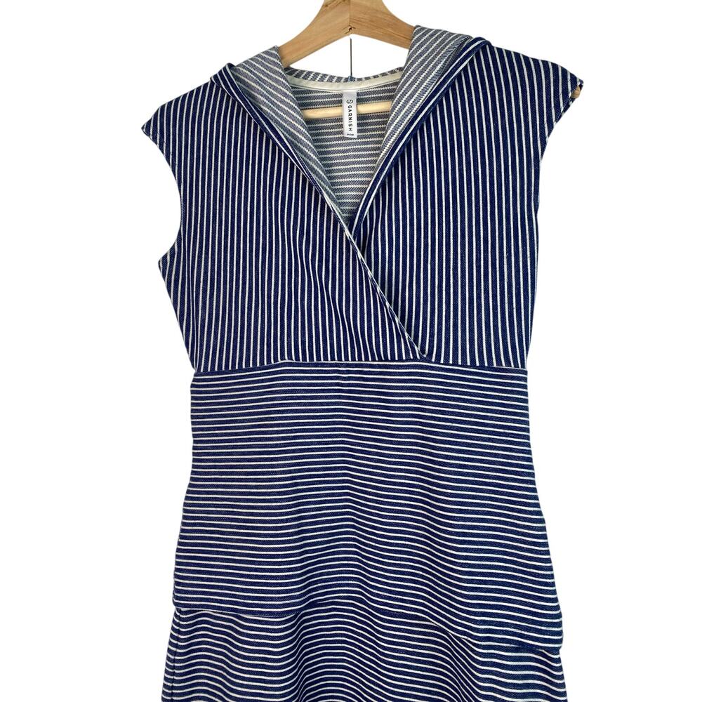Garnish‎ PDX Women's Size S Blue White Striped Hooded Midi Bodycon Dress *